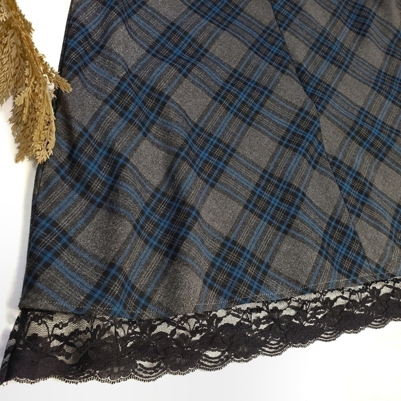 Harve Bernard Dark Grey Blue Plaid Lace Shirt 10 - Picture 3 of 9